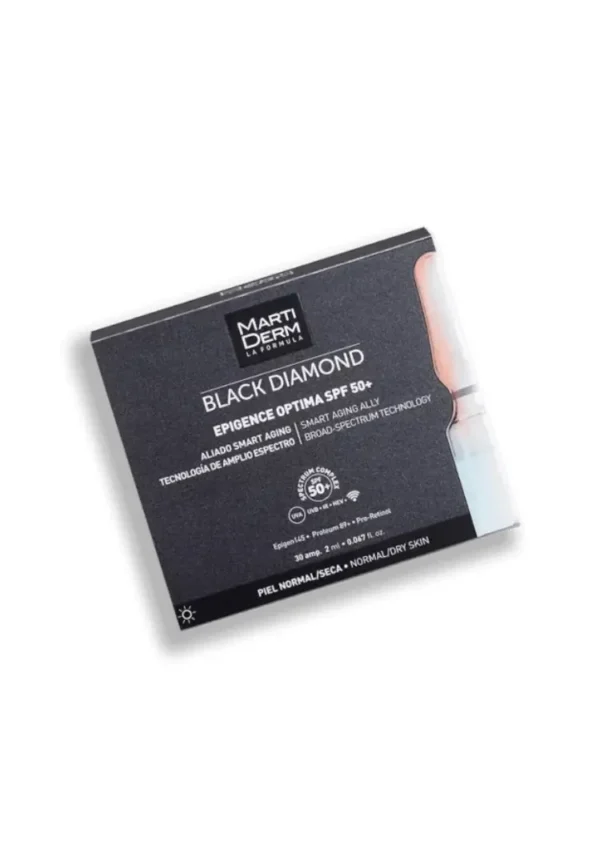 BeautyDreamMart – Ampollas Epigence Optima SPF50 Black Diamond ampollas antiedad spf50 beautydreammart epigence optima black diamond martiderm