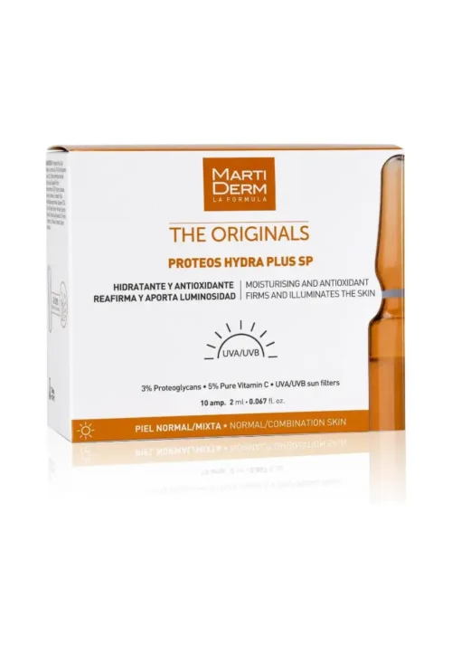 Martiderm Proteos Hydra Plus SP – Ampollas hidratantes con proteoglicanos y vitamina C Martiderm Proteos Hydra Plus SP ampollas 10x2ml con proteoglicanos y vitamina C para piel normal y mixta